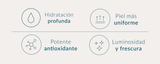 Beneficios de la línea HYDRA: hidratación profunda, piel más uniforme, potente antioxidante, luminosidad y frescura